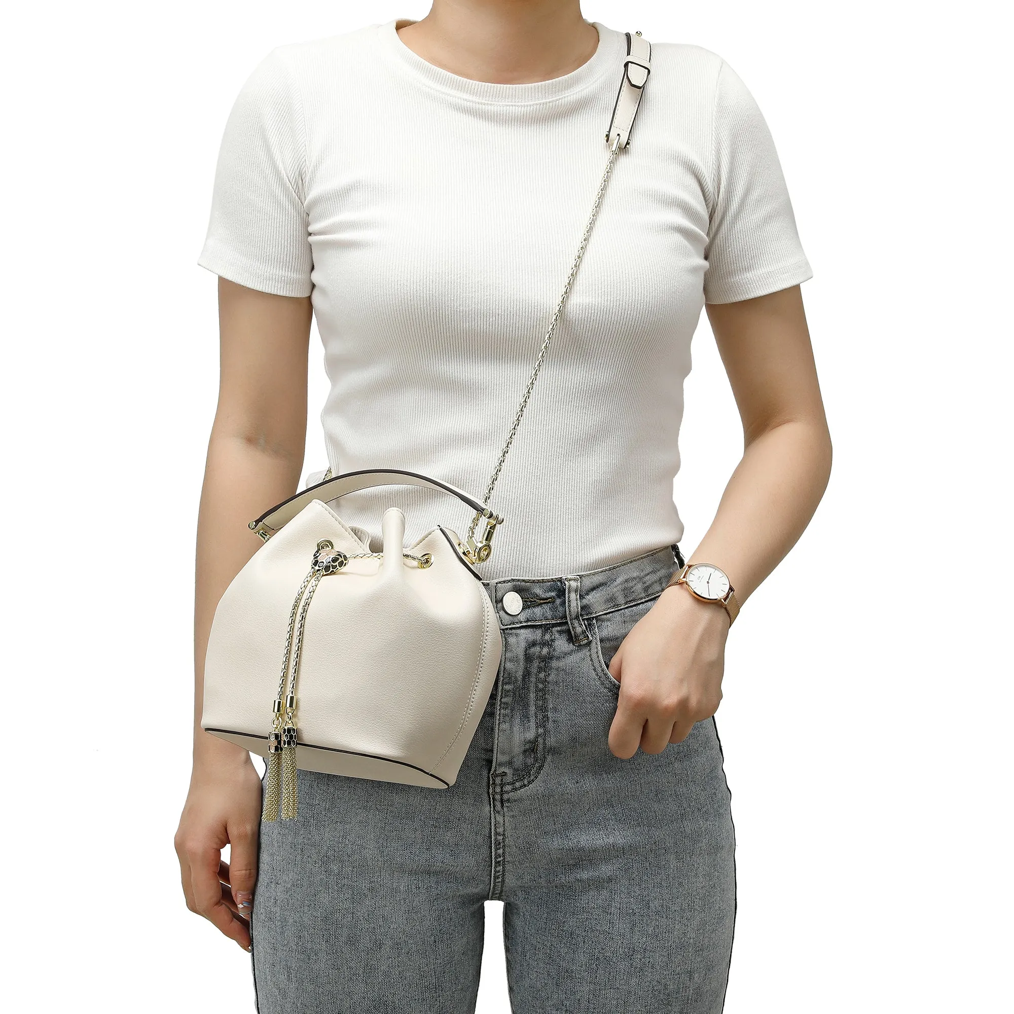 Tiffany & Fred Smooth Leather Drawstring Bag