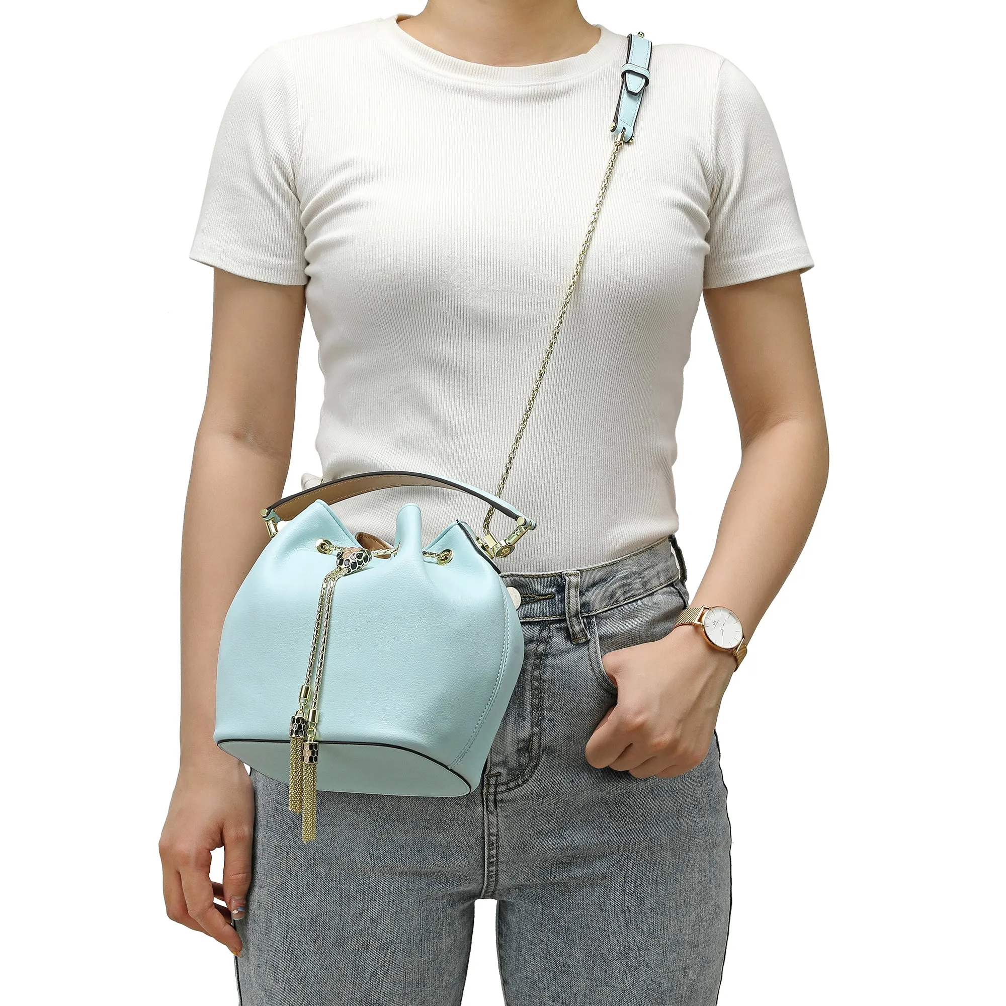 Tiffany & Fred Smooth Leather Drawstring Bag